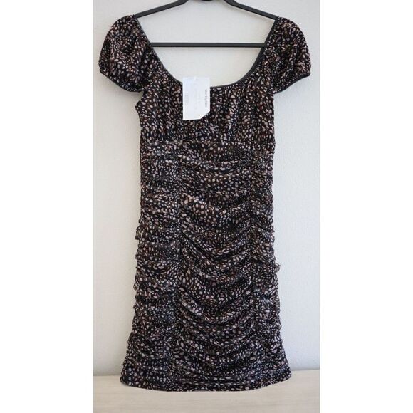 BCBGeneration Women's Sz XS Leopard Printed Ruched Mesh Bodycon Mini Dress - Picture 1 of 12